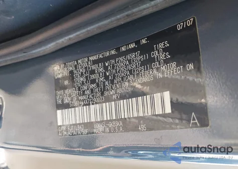 2007 Toyota Sequoia Sr5 V8 из США, поврежденный, VIN 5TDBT44AX7S290023